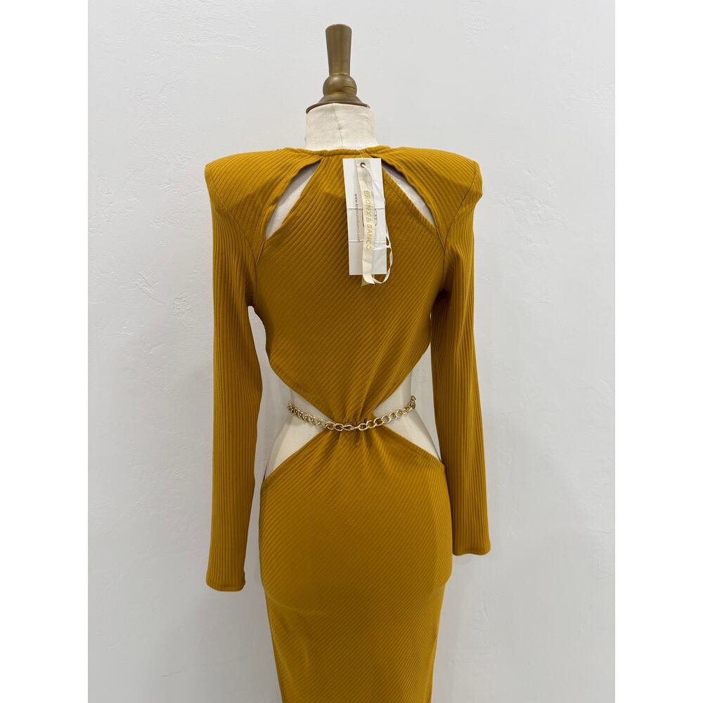 NWT Bronx and Banco Amara Linen-Blend Cutout Maxi Dress Mustard Yellow Sz S - Picture 5 of 8